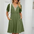 thumbnail image 1 of Idoravan Women's Summer T Shirt Dress Clearance Womens Short Sleeve V-Neck Solid Color Pocket Makings Dress, 1 of 7