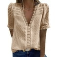 thumbnail image 1 of Idoravan Women's Tops Summer Fashion Women Casual Solid Short Sleeve V-Neck Lace T-Shirt Blouse Tops, 1 of 5