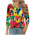 thumbnail image 1 of Idoravan Women's V-Neck 3/4 Sleeve Tee - Printed Casual Blouse, 1 of 7