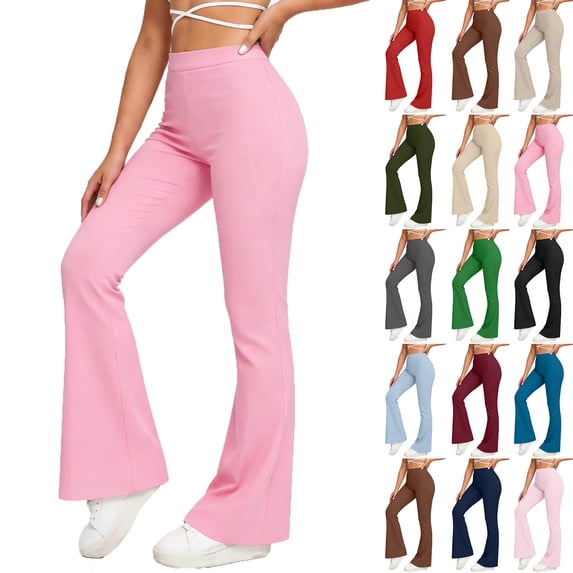 Idoravan Women's Yoga Pants High Elastic Hip Lift Solid Fitness Pants Flared Yoga Pants