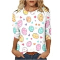 thumbnail image 1 of Idoravan Womens 3/4 Sleeve Tops And Blouses Women's Fashion Easter Print Loose Casual Round Neck Three-Quarter Sleeve T-Shirt Pullover, 1 of 6