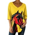 thumbnail image 1 of Idoravan Womens 3/4 Sleeve Tops and Blouses Women's 3/4 Sleeve V-Neck Pullover Casual Loose-Fitting Printed Top D Multicolor L, 1 of 5