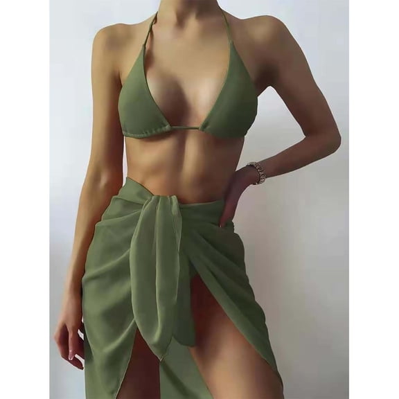 Idoravan Womens Bikini Sets Ladies Cross Sling High Waist Shorts Costume 3-piece Swimsuit Split