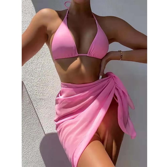 Idoravan Womens Bikini Sets Ladies Cross Sling High Waist Shorts Costume 3-piece Swimsuit Split