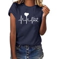 thumbnail image 1 of Idoravan Womens Blouses,Ladies Clearance,Unisex T-shirt Printed Pattern Casual Fashion Soild Color Short Sleeve Tops Navy L, 1 of 7