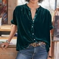 thumbnail image 1 of Idoravan Womens Blouses,Ladies Clearance,Women's Temperament Texture Gold Velvet Solid Short Sleeve Round Neck Shirt Green XL, 1 of 6