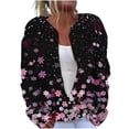 thumbnail image 1 of Idoravan Womens Button-Front Cardigan Sweaters Pattern Print Women's Casual Printed Knitted Cardigan Button Coat Black M, 1 of 5