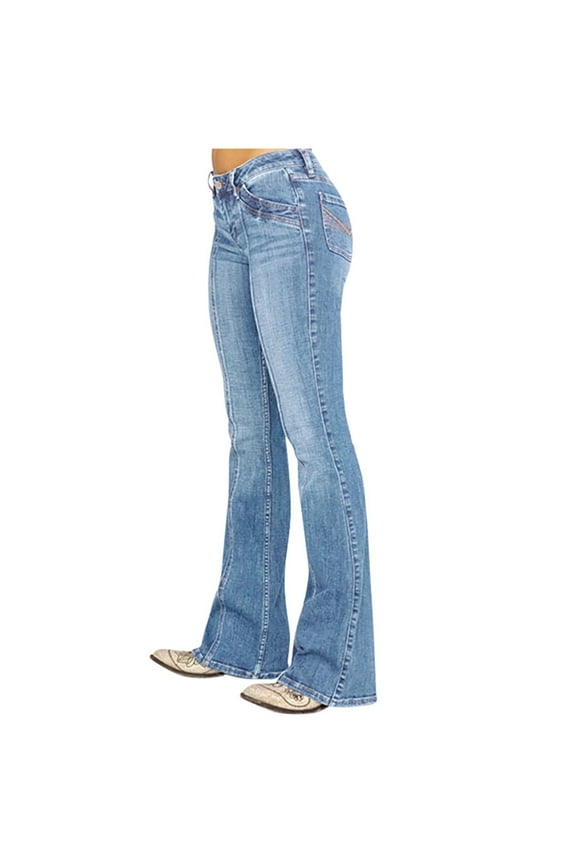 Womens Capri Jeans Plus Size Women Elastic Plus Loose Pocket Button Casual Boot Cut Pant