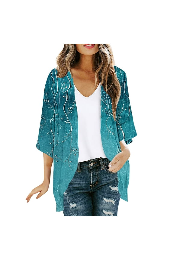 Womens Cardigans Lightweight Ladies' Cardigans Fashionable Printed Jackets Spring and Summer 3/4 Sleeved Printed Jackets Cardigans