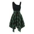 thumbnail image 1 of Womens Casual Dresses Women's Fashion Lace-up Short-sleeved Irregular Hem Plaid Stitching Dress, 1 of 4