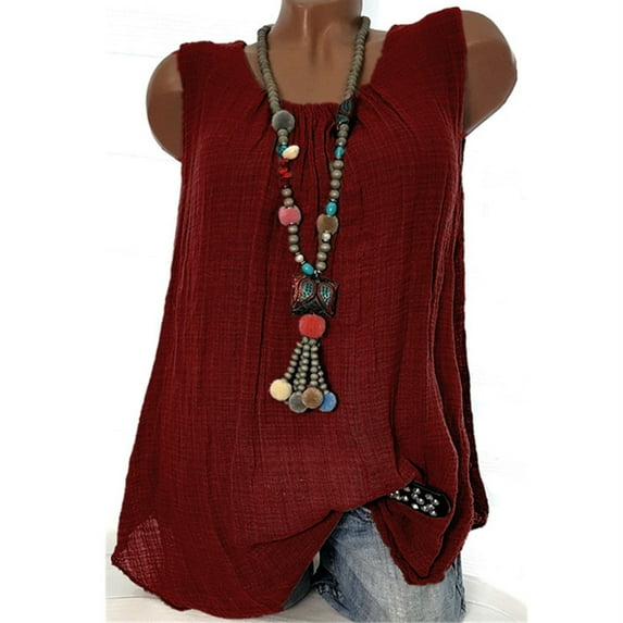 Idoravan Womens Casual Tank Tops Womens Cotton Linen Sleeveless Baggy T-shirt Vest Tee Blouse Tank Tops Plus Size