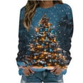 thumbnail image 1 of Idoravan Womens Christmas Graphic Sweatshirts Women's Christmas Printed Round Neck Long Sleeved Top Loose Fitting Sweater Purple L, 1 of 4