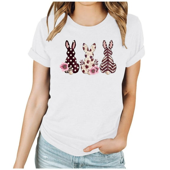 Idoravan Womens Clothes under $8 Ladies' Fashion Valentine's Day Printed Round Neck Short Sleeve Round Neck Top/Shirt