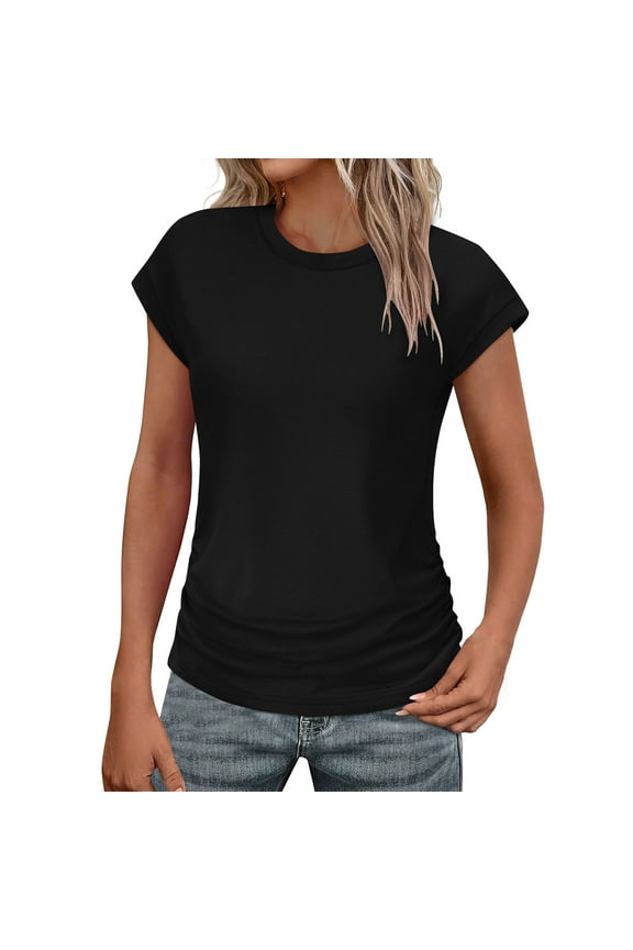 Womens Clothes under $8 Women Sexy Short Sleeve Sequins Loose Polluer Solid V-Neck Blouse Shirt