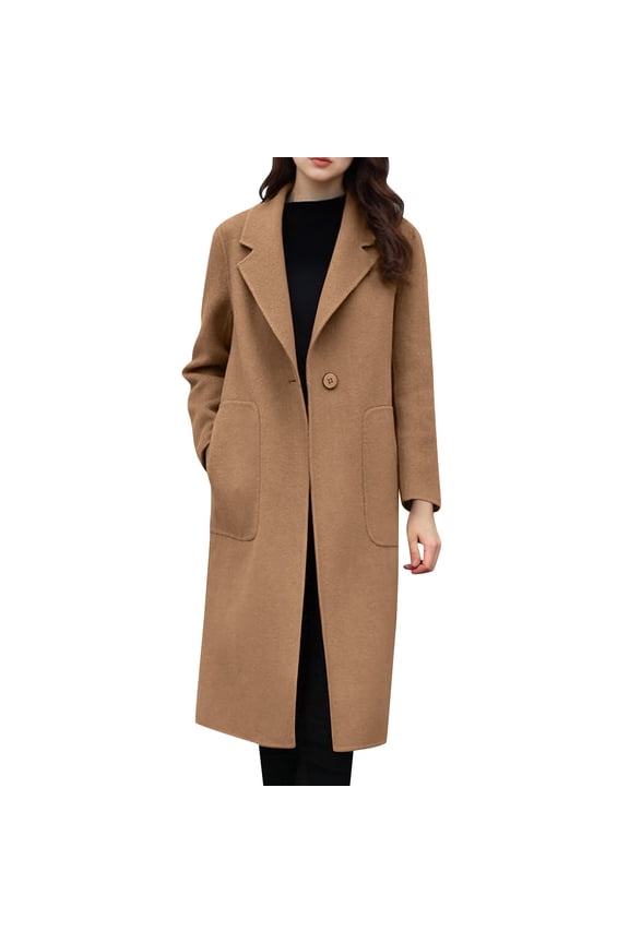 Womens Coats Outerwear Winter Women's Fashion Wool Trench Coat With Notch Lapel And Flap Pockets