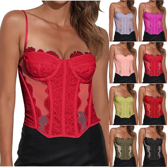 Idoravan Womens Corset Women's Patchwork Bandage Gothic Solid Perspective Shapewear