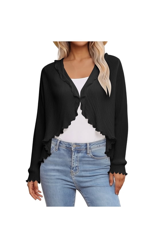 Womens Cropped Jackets Lightweight Open Front Women's Summer Long Sleeve Sheer Chiffon Cardigan Thin Shawl Top