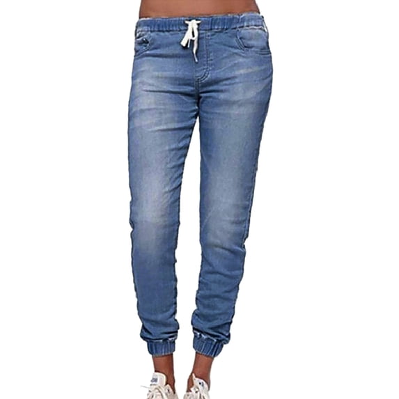 Idoravan Womens Cropped Jeans Women’s Mid Waisted Poket Lace Up Lantern Jeans Pants Denim Casual Trousers