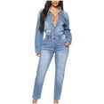 thumbnail image 1 of Idoravan Womens Denim Jumpsuits and Rompers Fashion Jumpsuit for Women Long Sleeve Women Long Sleeved Shirt Collar With Waistband And Slim Elastic Small Cuffs With Pockets Denim Jumpsuit, 1 of 8