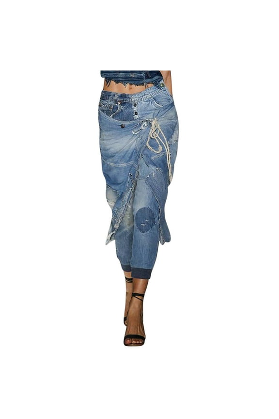 Womens Denim Skinny Jeans Clearance High Waisted Jeans for Women Wide Leg Fashion Ladys High Waisted Lacing And Comfortable Stretch Wide Leg Jeans Leggings(With Buttons)