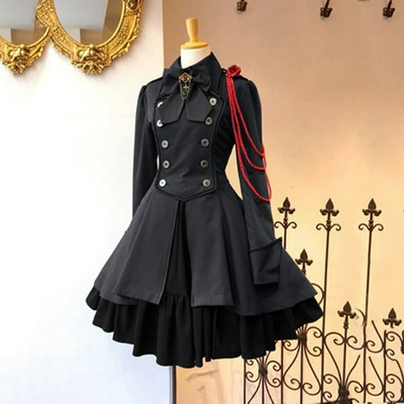 Idoravan Womens Dresses Long Sleeve Fashion Women Vintage Gothic Court Square Collar Patchwork Princess Dress