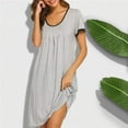thumbnail image 1 of Idoravan Womens Fashion Casual Solid Pleated Round Neck Patchwork Nightdress Dress, 1 of 1