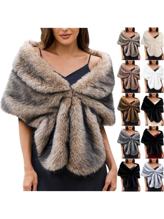 Womens Faux Fur Shawl Fashion Elegant Bridal Wedding Faux Long Shawl Stole Wrap Scarf