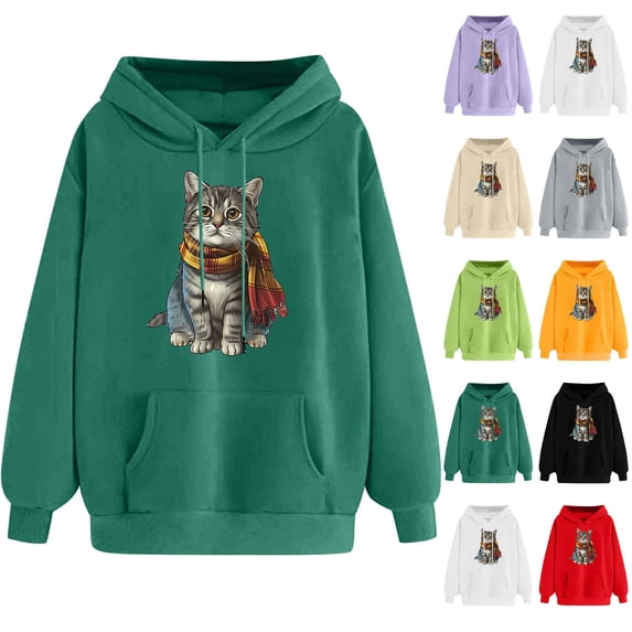 Idoravan Womens Hoodies Pullover Graphic Women's Print Winter Drawstring Hooded Pullover Long Sleeved Comfortable Sweatshirt with Pockets Hoodie White