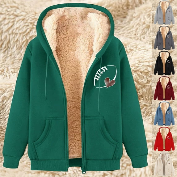 Idoravan Womens Hoodies Womens Sherpa Hoodies Women's Fashionable Printed Fleece Hooded Sweatshirt Jacket Gray M