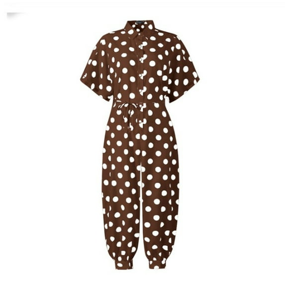 Idoravan Womens Jumpsuits and Rompers Plus Size Women Lady Lapel Slim Long Button Rompers Long Pants Jumpsuits
