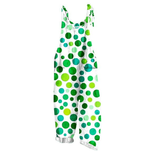 Idoravan Womens Jumpsuits and Rompers Summer Ladies' St. Patrick Print Sleeveless Two Pocket Casual Overalls Jumpsuit Jumpsuit Pants