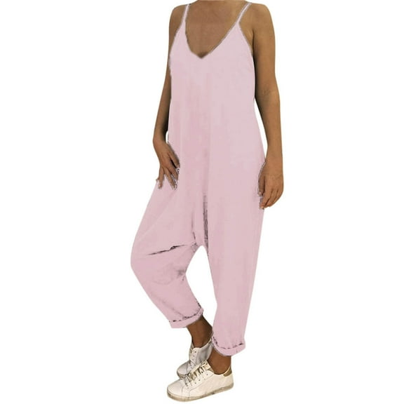 Idoravan Womens Jumpsuits and Rompers Summer Women Sleeveless Jumpsuit Ladies Casual Loose Playsuit Long Trousers