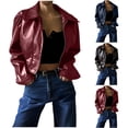thumbnail image 1 of Idoravan Womens Leather Jacket Zippers Womens Cropped Jacket Womens Clothes Ladies' Solid Color Temperament Lapel Zipper Casual Leather Jacket Jacket, 1 of 7