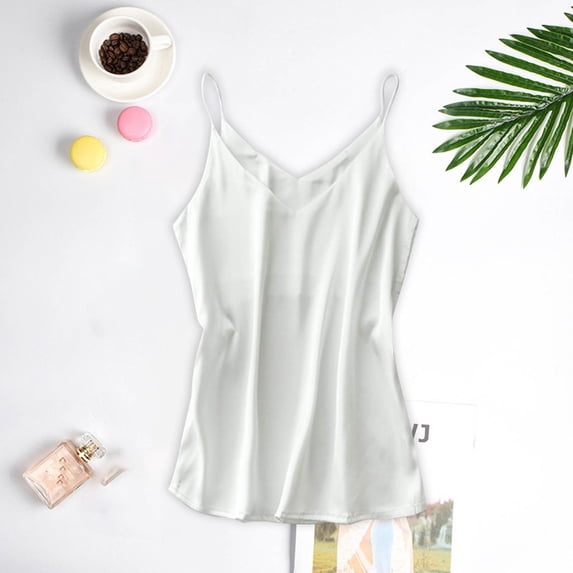 Idoravan Womens Nightgown Chemise Sleeveless Sleepwear Full Slip Sexy Deep V Satin Vest Pajama
