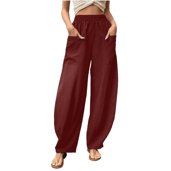 Idoravan Womens Pants Clearance Women's Casual Loose Baggy Pocket Pants Fashion Playsuit Trousers Overalls Cotton And Linen Pants