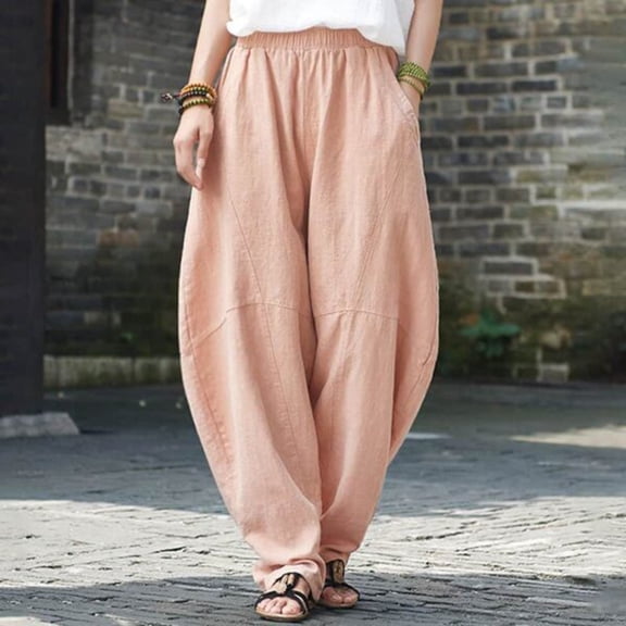 Womens Pants Women's Casual Loose Baggy Pocket Pants Fashion Playsuit Trousers Overalls Cotton And Linen Pants
