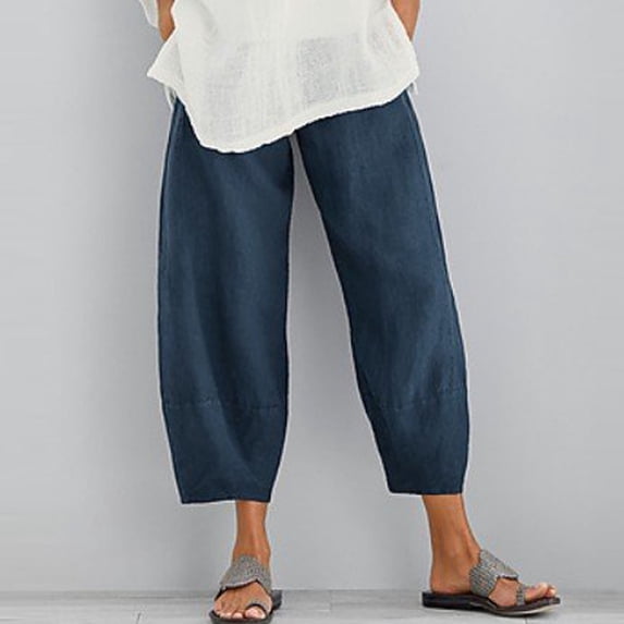 Idoravan Womens Pants Clearance Women's Summer Casual Loose Cotton And Linen Solid Color Wide-Leg Pants
