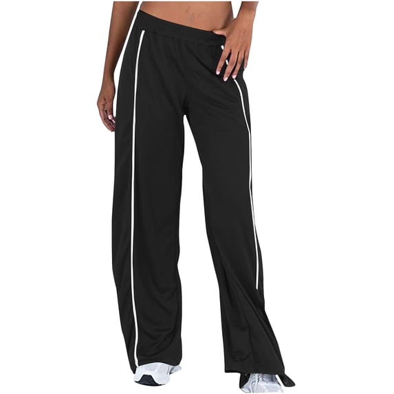 Idoravan Womens Pants Sweatpants for Women with Pockets High Waisted Jogger For Women Stripe Side Lightweight Wide Leg Pants Workout Sweatpants Athletic Joggers Pants Black L