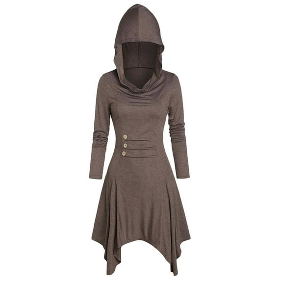 Idoravan Womens Plus Size Casual Dresses Women Costumes Lace Up Hooded Vintage Pullover High Low Bandage Long Dress Cloak