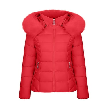 Idoravan Womens Puffer Jackets Clearance Sale Women's Winter Cotton Jacket with Hood, Waist, and Plush To Overcome Outer Coat Red XL