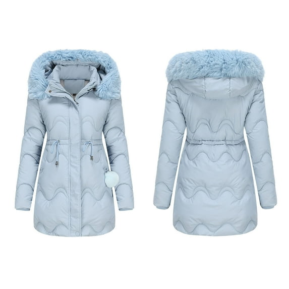 Idoravan Womens Puffer Jackets Sale Women's Fashionable Long Sleeved Solid Color Hoodie with Pockets, Cotton Jacket, Long Sleeved Cotton Jacket Sky Blue XXXL