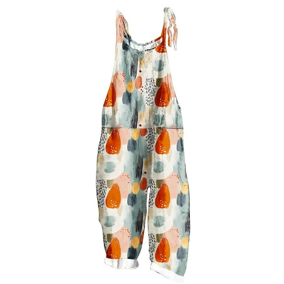 Idoravan Womens Rompers and Jumpsuits Long Pant Ladies' Print Sleeveless Two Pocket Casual Overalls Jumpsuit Jumpsuit Pants