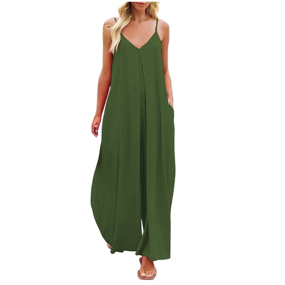 Idoravan Womens Rompers and Jumpsuits Long Pant Womens Fashion Summer Solid Casual Camis Sleeveless Suspender Jumpsuit