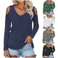 thumbnail image 1 of Idoravan Womens Shirts Blouse, Ladies,Women V-Neck Sleeve Shoulder Sleeve Loose T-Shirt Blouse Pullover Tops Black L, 1 of 9