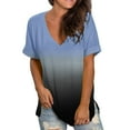thumbnail image 1 of Idoravan Womens Short Sleeve Loose Tops Gradient Printed V-neck T-shirt, 1 of 1
