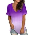thumbnail image 1 of Idoravan Womens Short Sleeve Loose Tops Gradient Printed V-neck T-shirt, 1 of 1