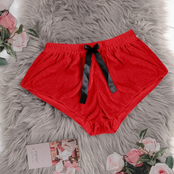 Idoravan Womens Sleepwear Shorts Women's Velvet Sexy Stain Pajamas Bowknot Shorts