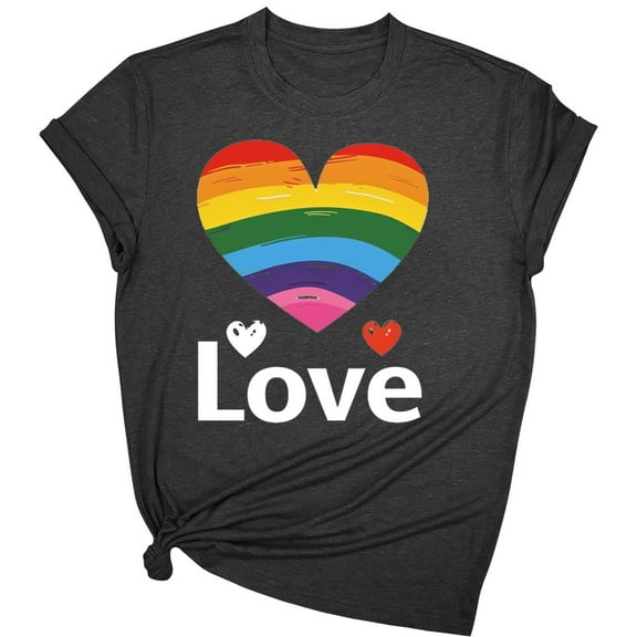 Idoravan Womens Summer Tops Loose Fit Women's Rainbow Print Heart Shaped Shirt Short Sleeved T-shirt