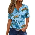 thumbnail image 1 of Idoravan Womens Summer Tops V Neck Women's Summer Printed Button-neck Short Sleeved Casual Loose Spring Printed Short Sleeved-neck Shirt, 1 of 5