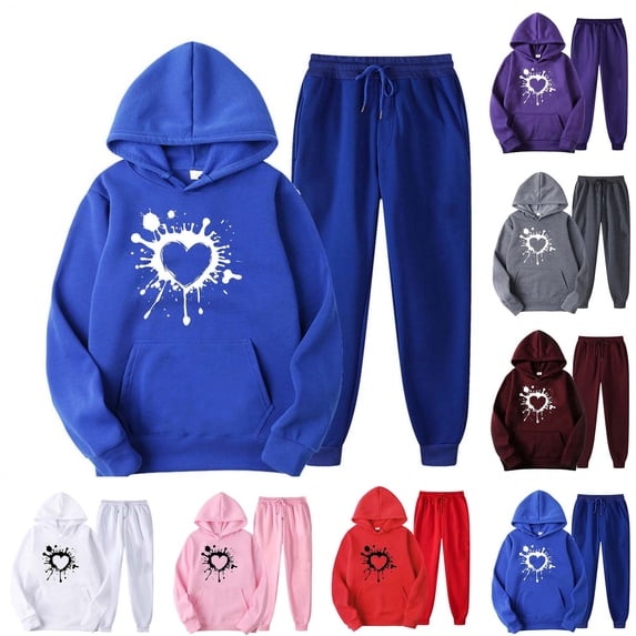 Idoravan Womens Sweat Suits and Jogger Sets Women Fashion Printing Sports Casual Long Pants Hooded Pants Set Long Sleeve Hooded Set